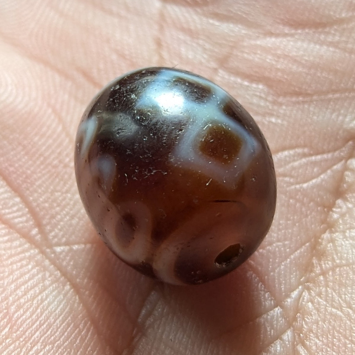 Lot de 2 Perles Vintage en Agate Dzi Tibétaines de l'Himalaya