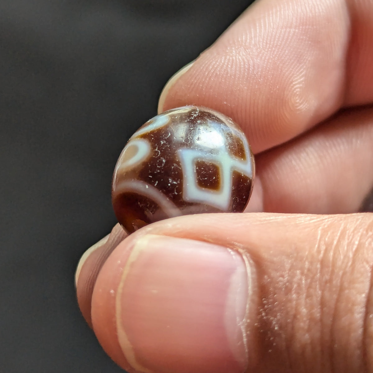 Lot de 2 Perles Vintage en Agate Dzi Tibétaines de l'Himalaya