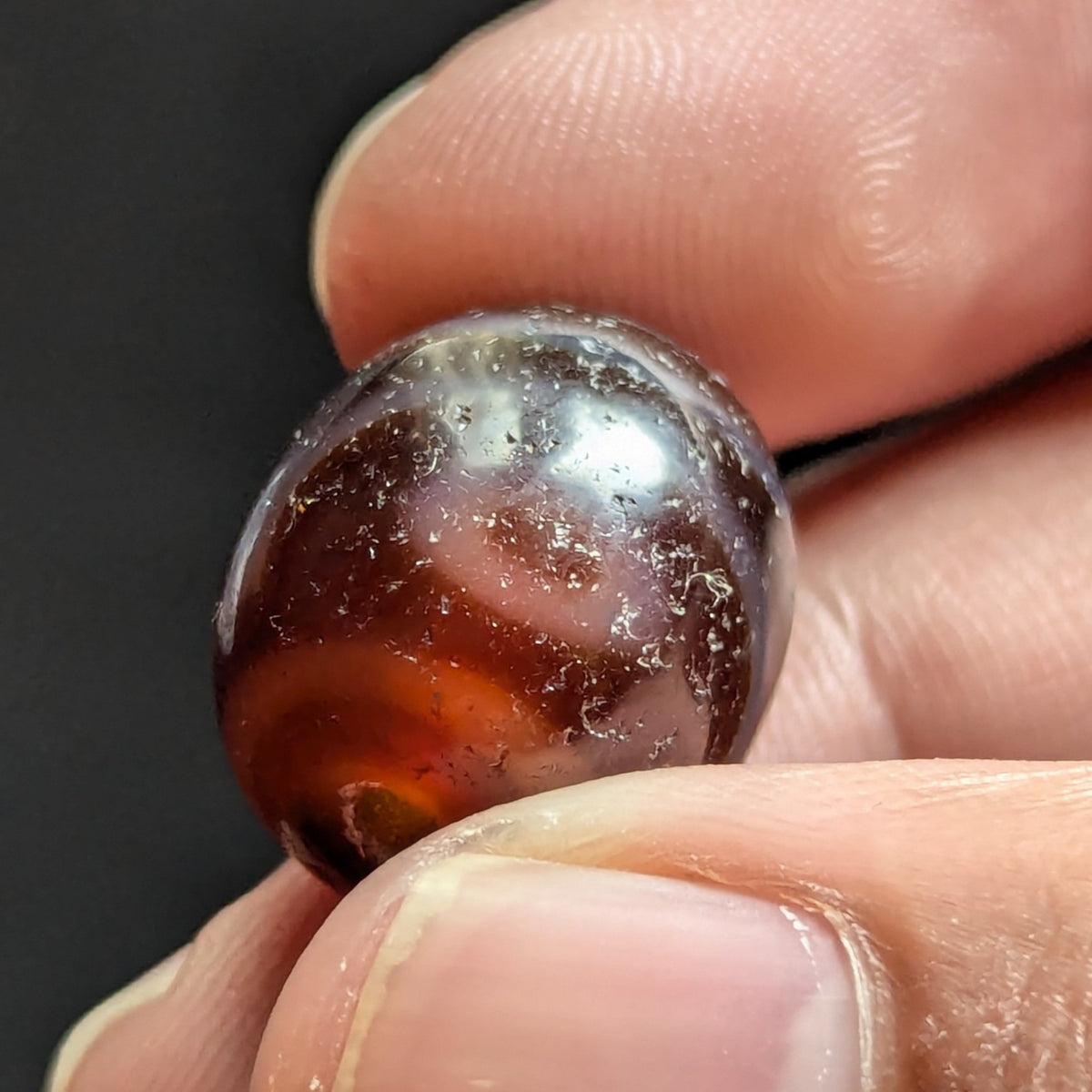 Lot de 2 Perles Vintage en Agate Dzi Tibétaines de l'Himalaya