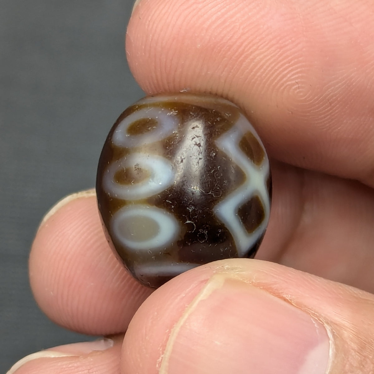 Lot de 2 Perles Vintage en Agate Dzi Tibétaines de l'Himalaya