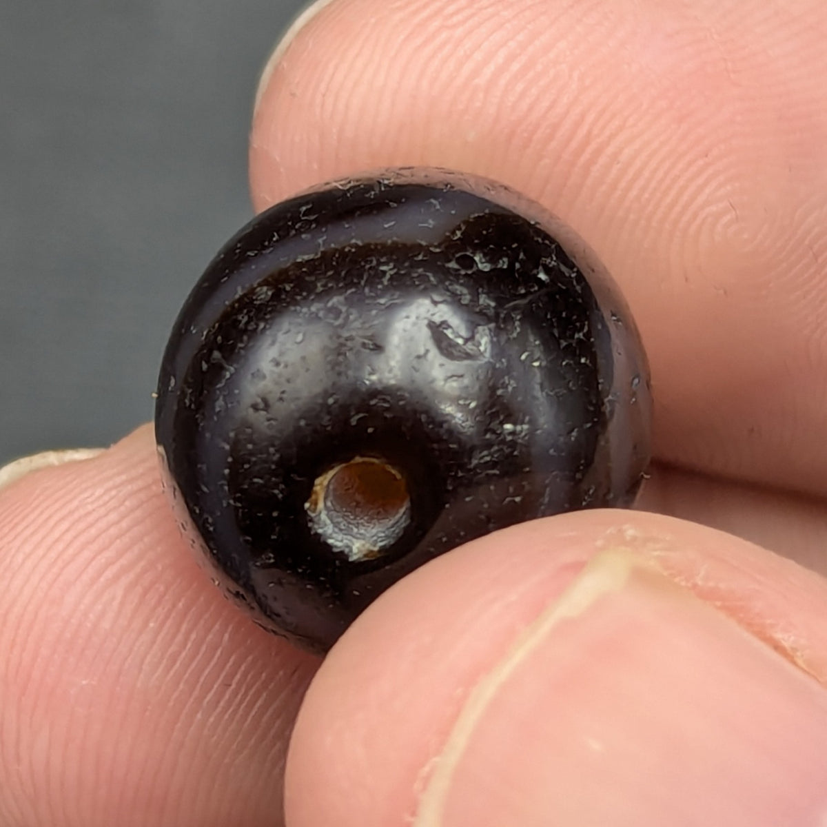 Lot de 2 Perles Vintage en Agate Dzi Tibétaines de l'Himalaya