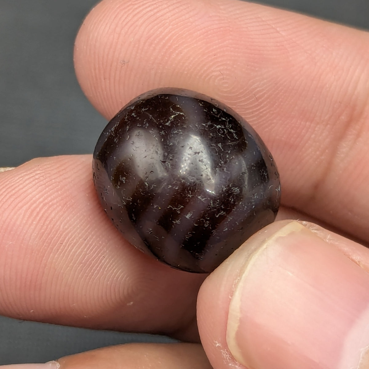 Lot de 2 Perles Vintage en Agate Dzi Tibétaines de l'Himalaya