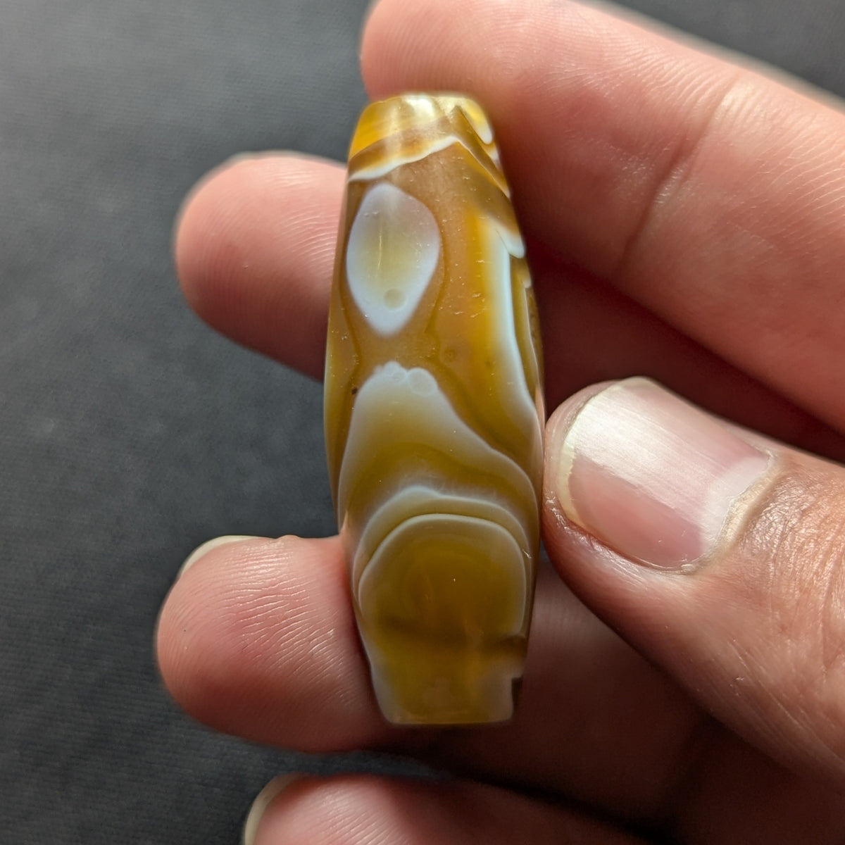 Perle d'Agate du Yémen Vintage Motif Yeux Naturels Uniques