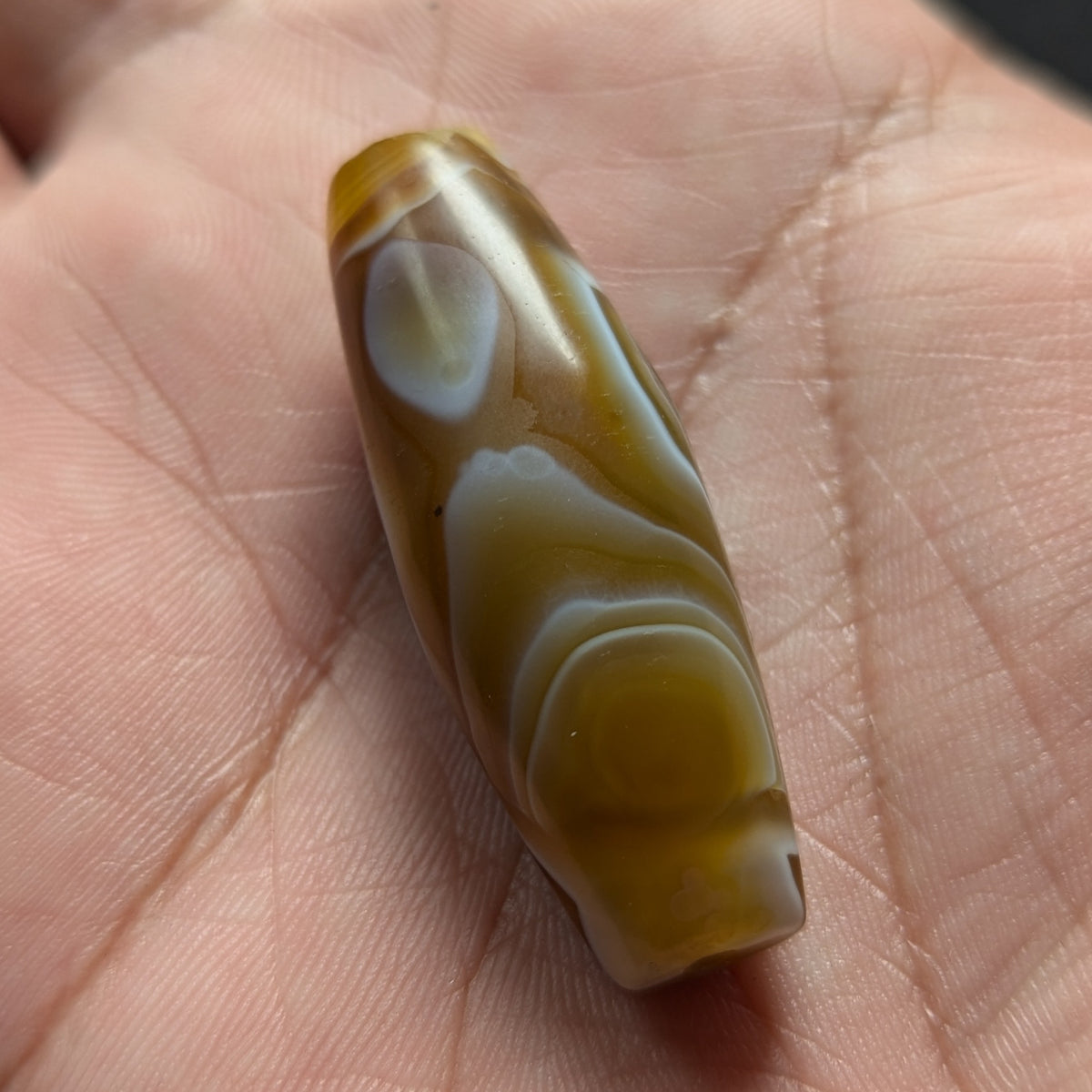 Perle d'Agate du Yémen Vintage Motif Yeux Naturels Uniques