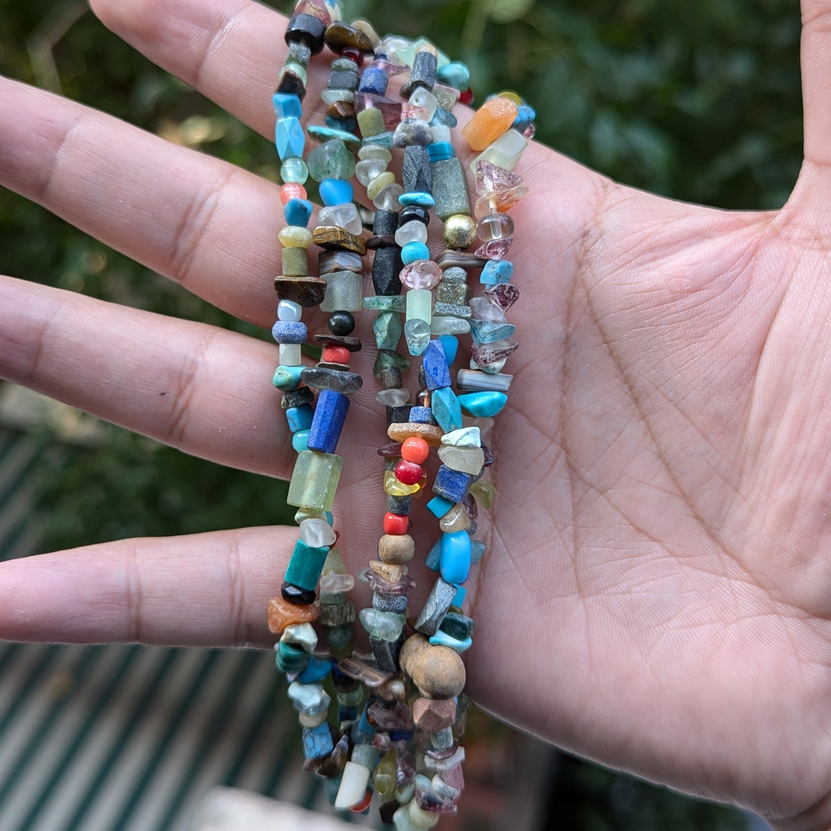 Collier de perles vintage en pierre mélangée Jade, Jaspe, Turquoise