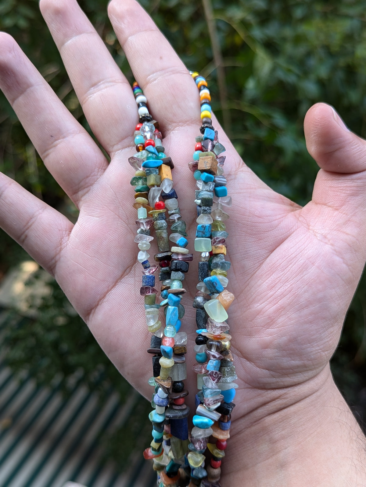 Collier de perles vintage en pierre mélangée Jade, Jaspe, Turquoise