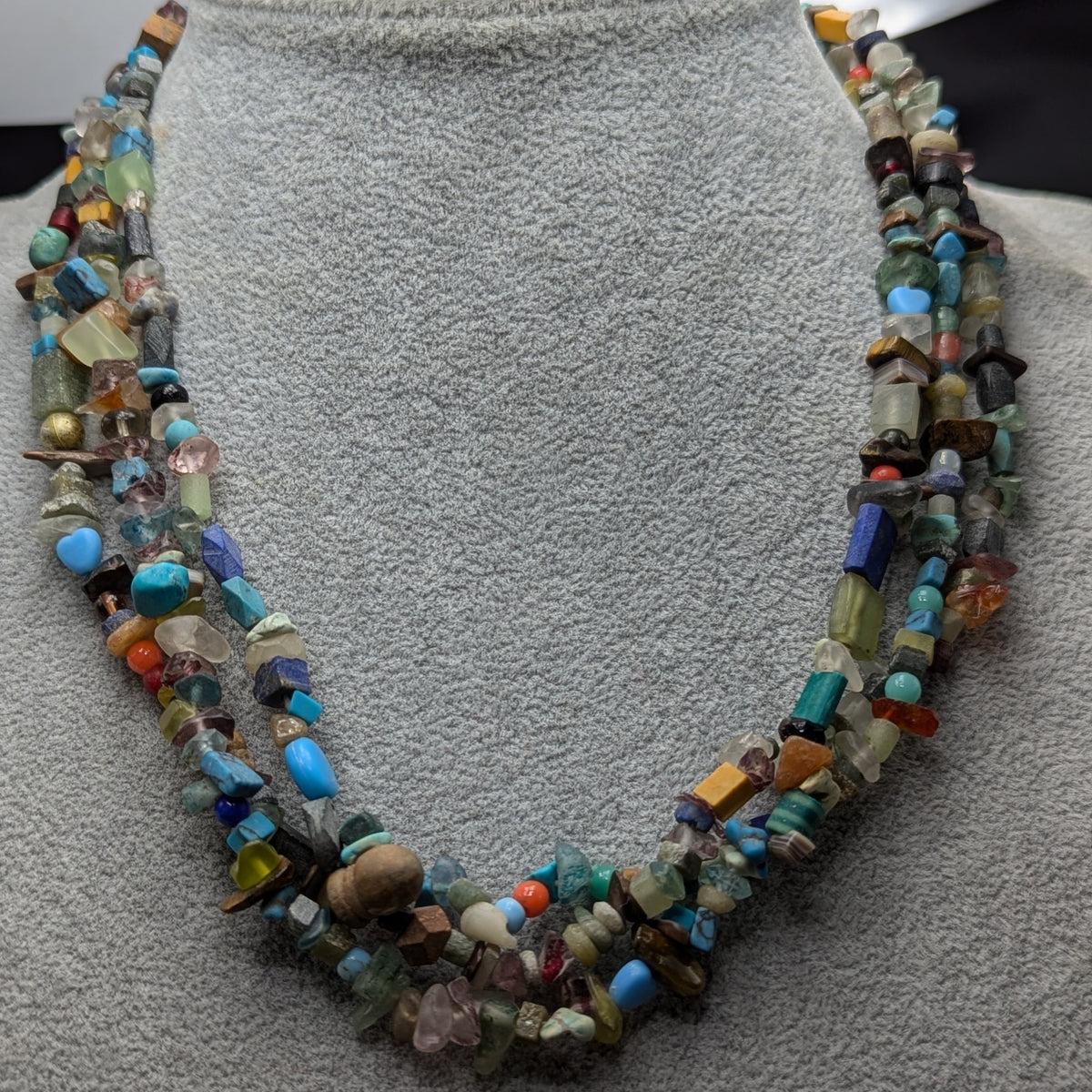 Collier de perles vintage en pierre mélangée Jade, Jaspe, Turquoise