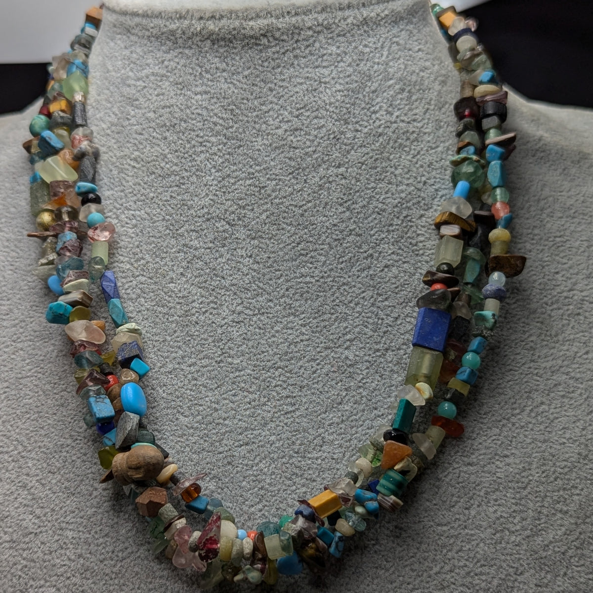 Collier de perles vintage en pierre mélangée Jade, Jaspe, Turquoise