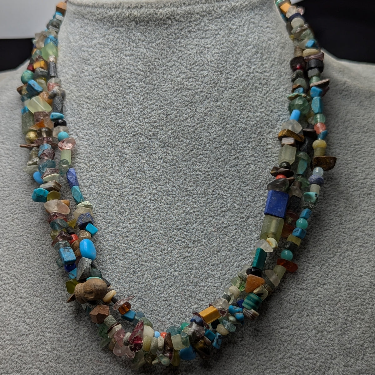 Collier de perles vintage en pierre mélangée Jade, Jaspe, Turquoise