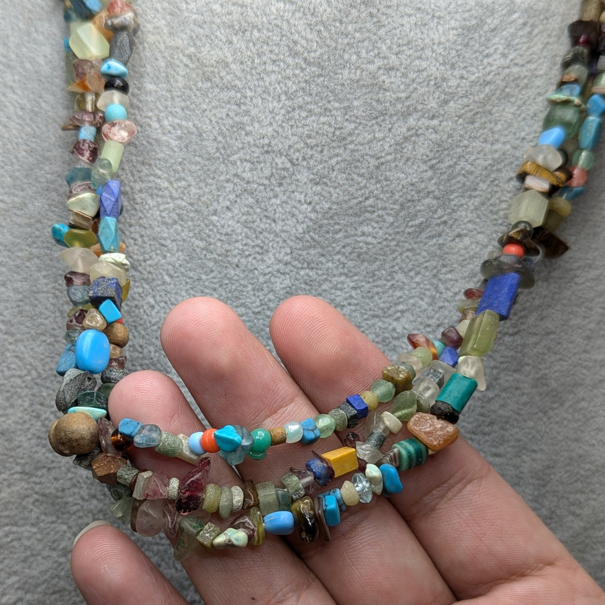 Collier de perles vintage en pierre mélangée Jade, Jaspe, Turquoise