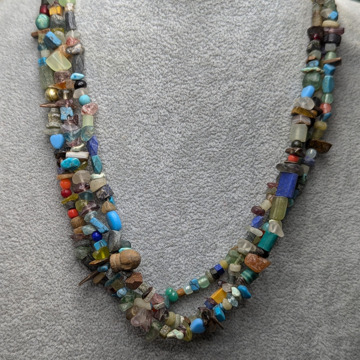 Collier de perles vintage en pierre mélangée Jade, Jaspe, Turquoise