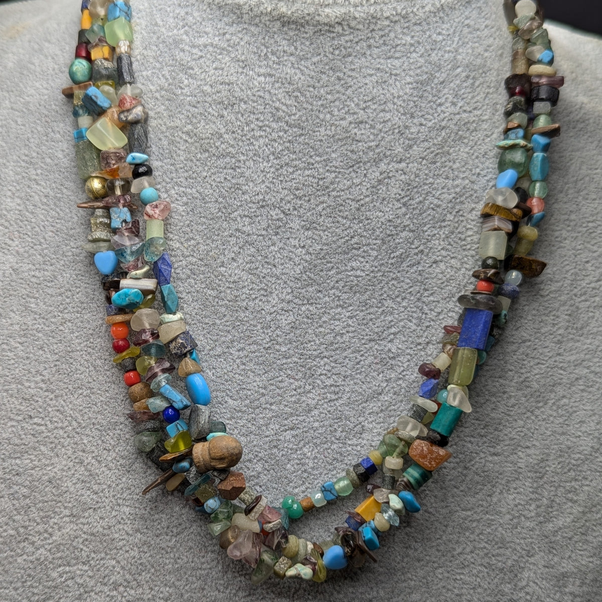 Collier de perles vintage en pierre mélangée Jade, Jaspe, Turquoise