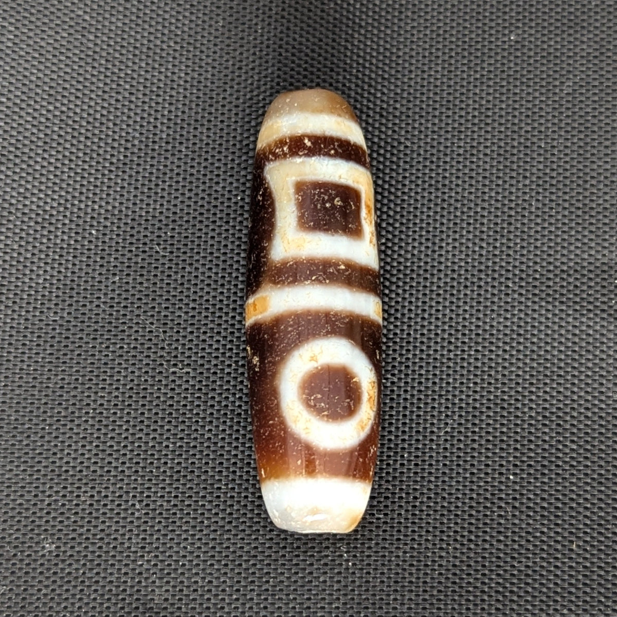 Amulette Dzi tibétaine vintage en agate, motif cercles et carrés