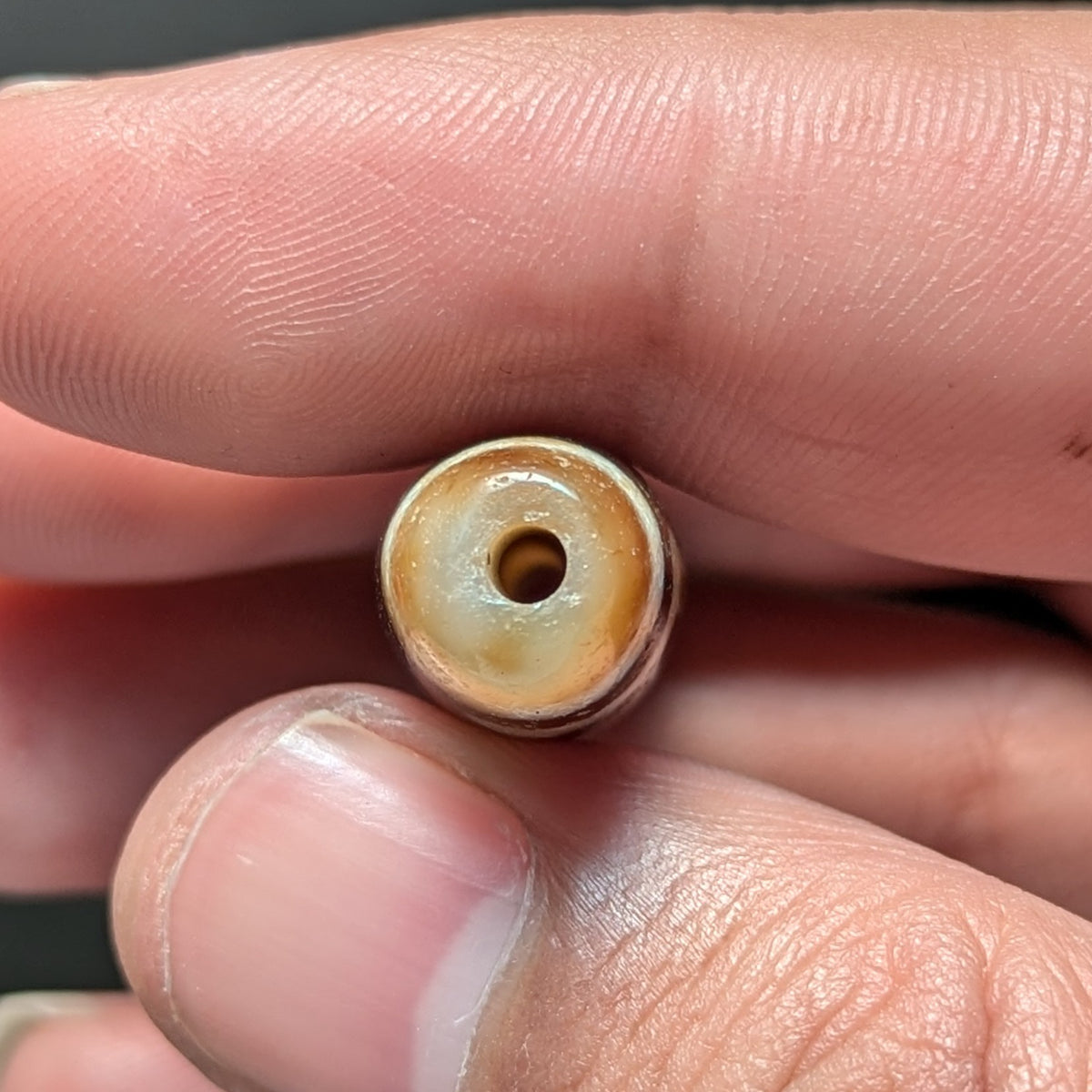 Amulette Dzi tibétaine vintage en agate, motif cercles et carrés