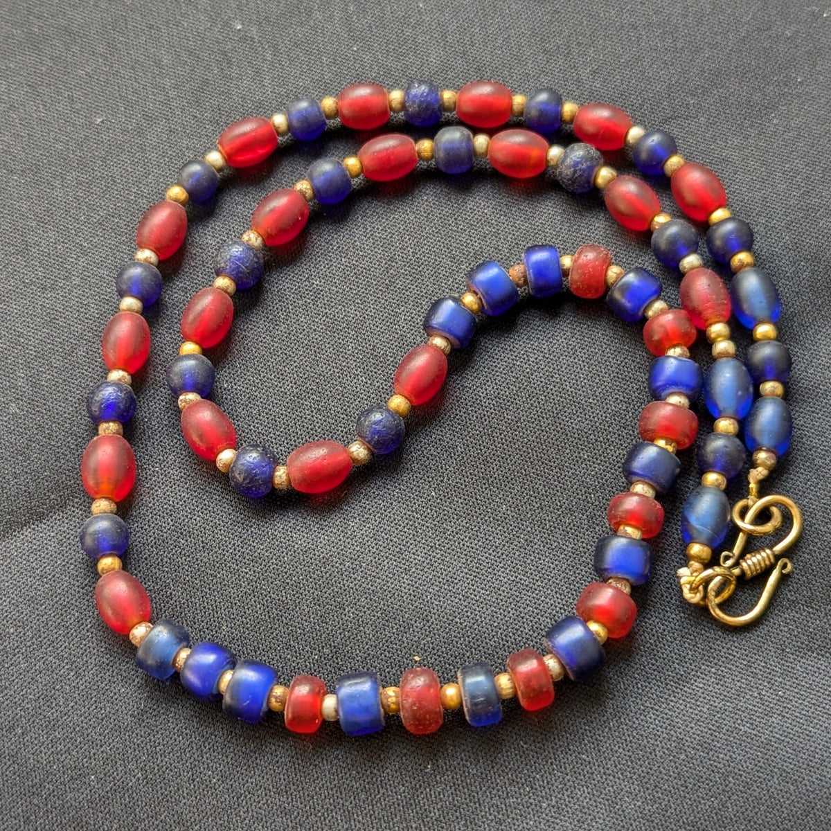 Vintage Blue & Red African Glass Beaded Necklace
