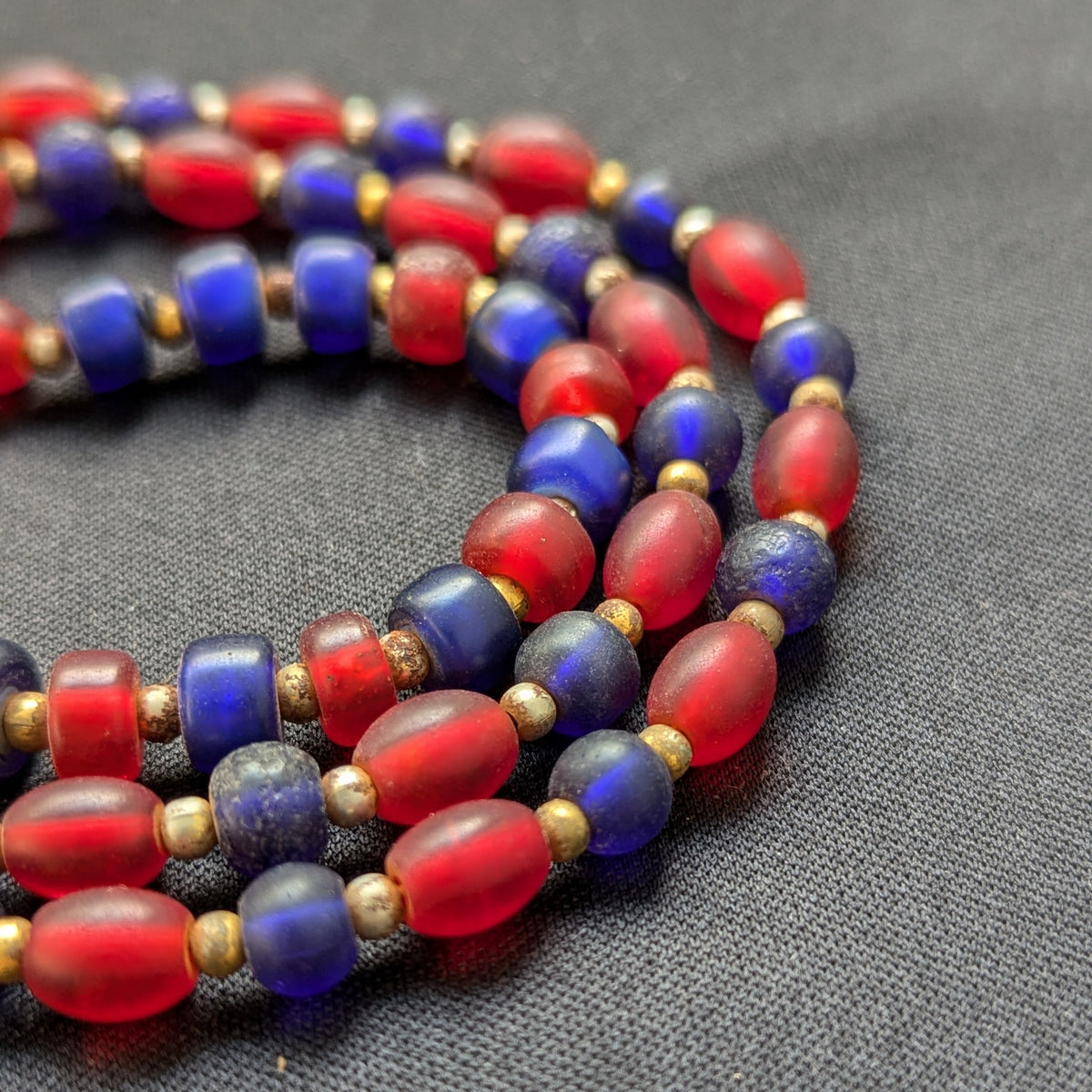Vintage Blue & Red African Glass Beaded Necklace
