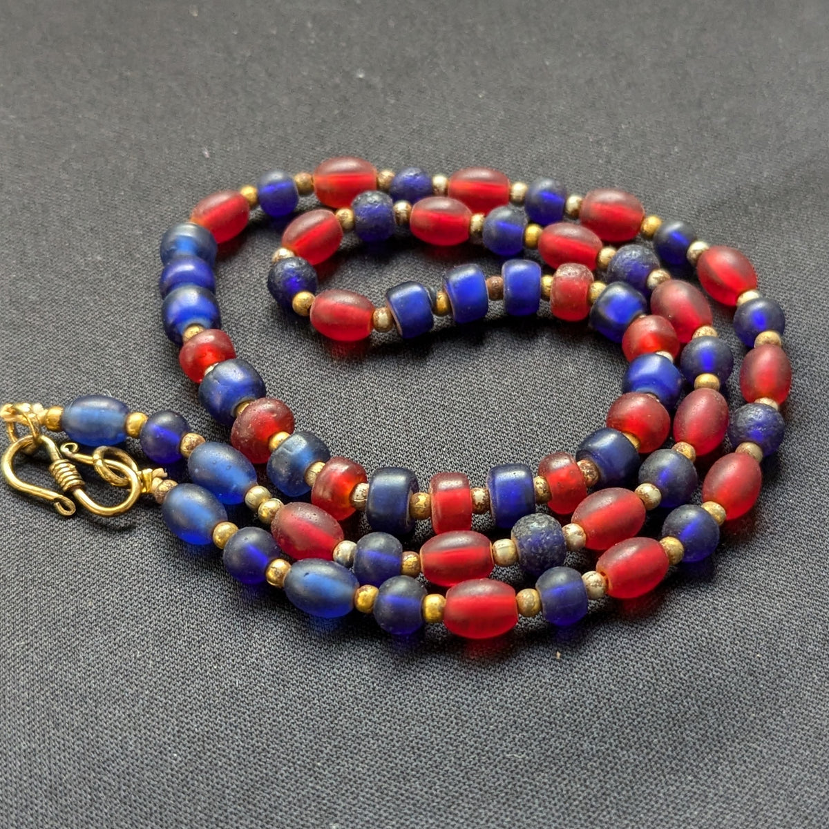 Vintage Blue & Red African Glass Beaded Necklace