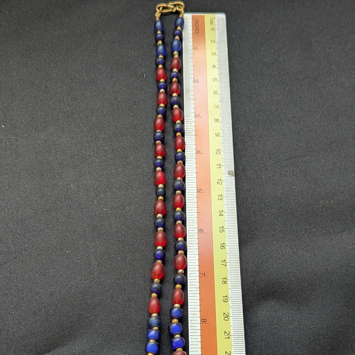 Vintage Blue & Red African Glass Beaded Necklace