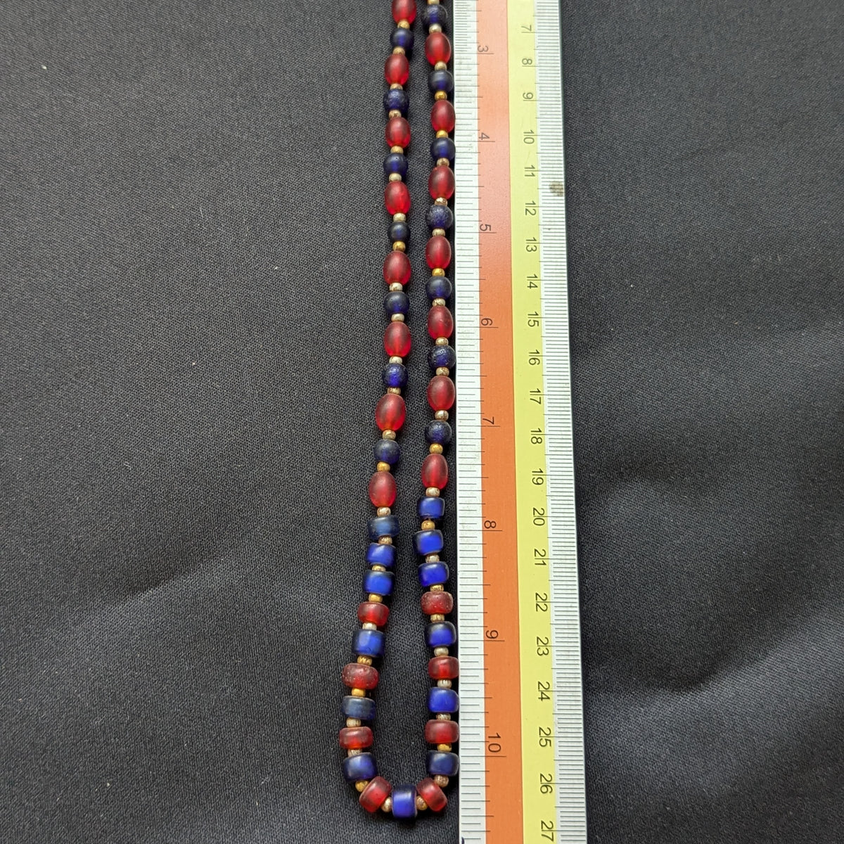 Vintage Blue & Red African Glass Beaded Necklace