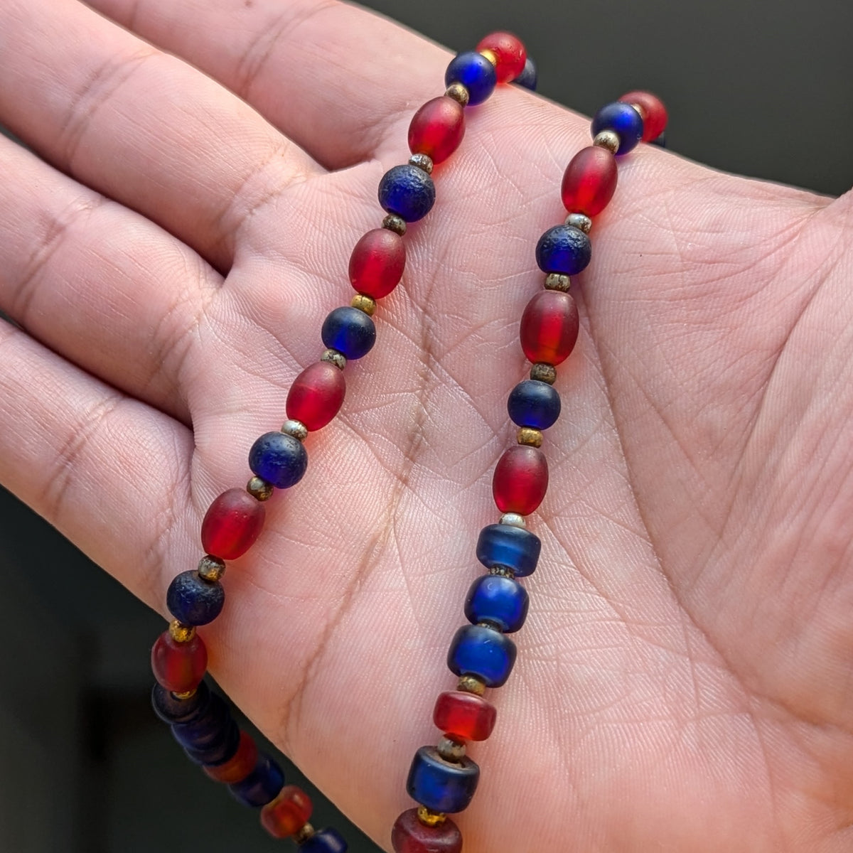 Vintage Blue & Red African Glass Beaded Necklace