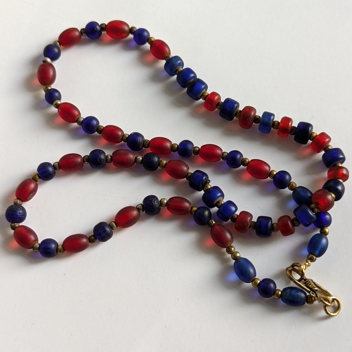 Vintage Blue & Red African Glass Beaded Necklace