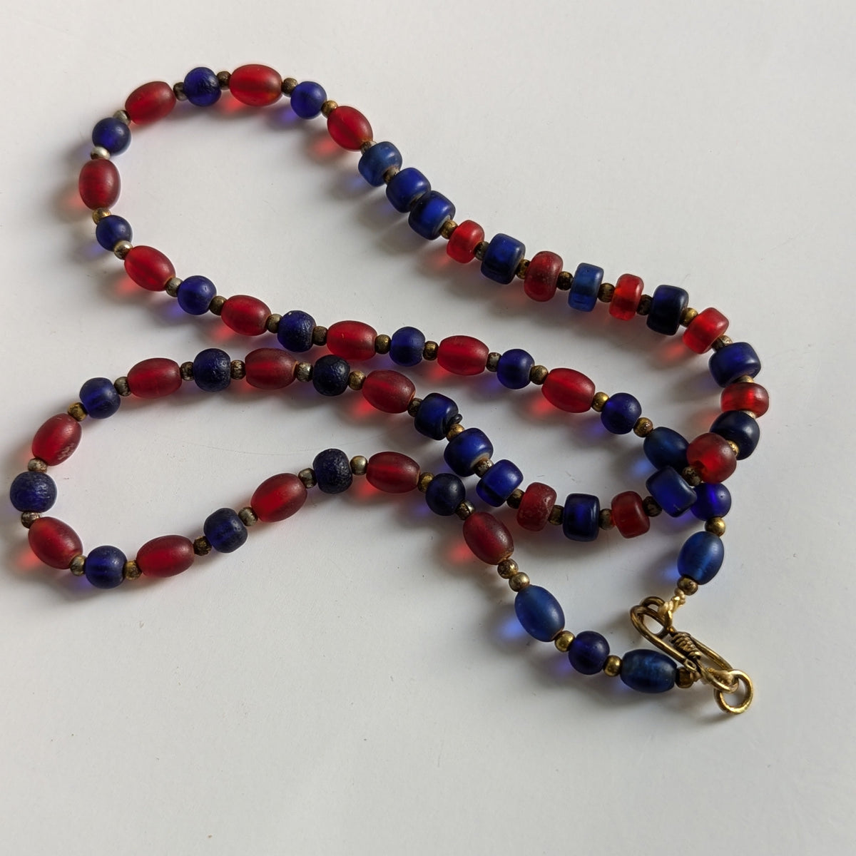 Vintage Blue & Red African Glass Beaded Necklace
