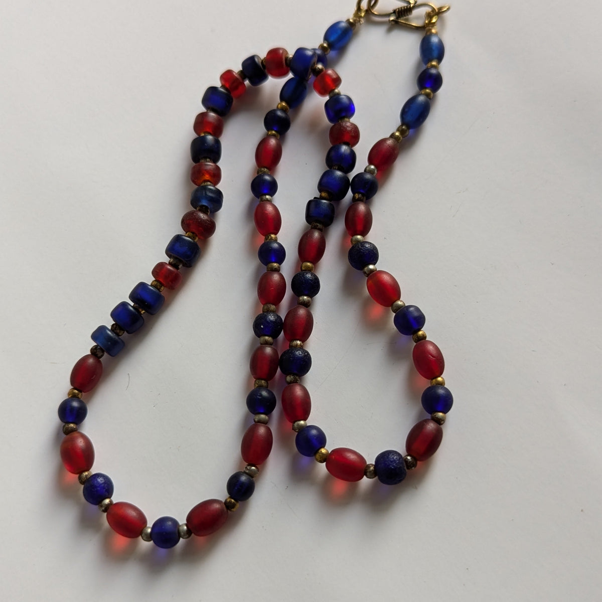Vintage Blue & Red African Glass Beaded Necklace