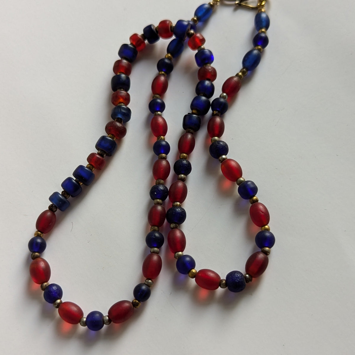 Vintage Blue & Red African Glass Beaded Necklace