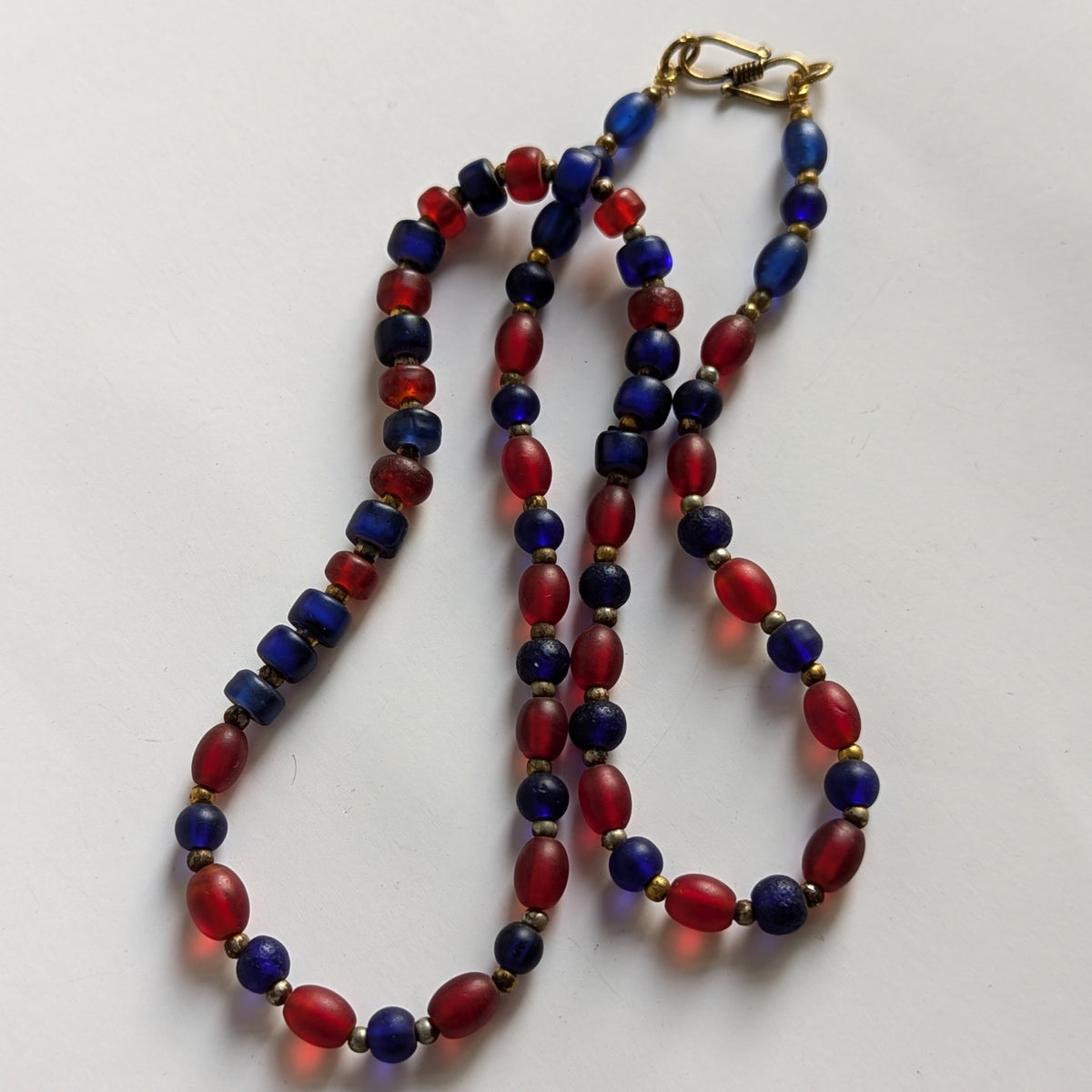 Vintage Blue & Red African Glass Beaded Necklace