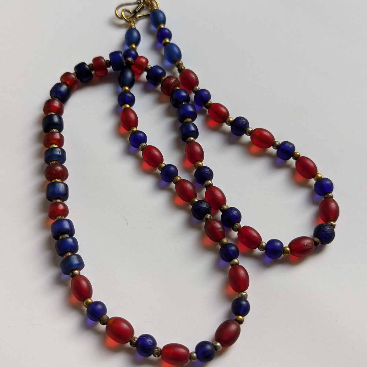 Vintage Blue & Red African Glass Beaded Necklace