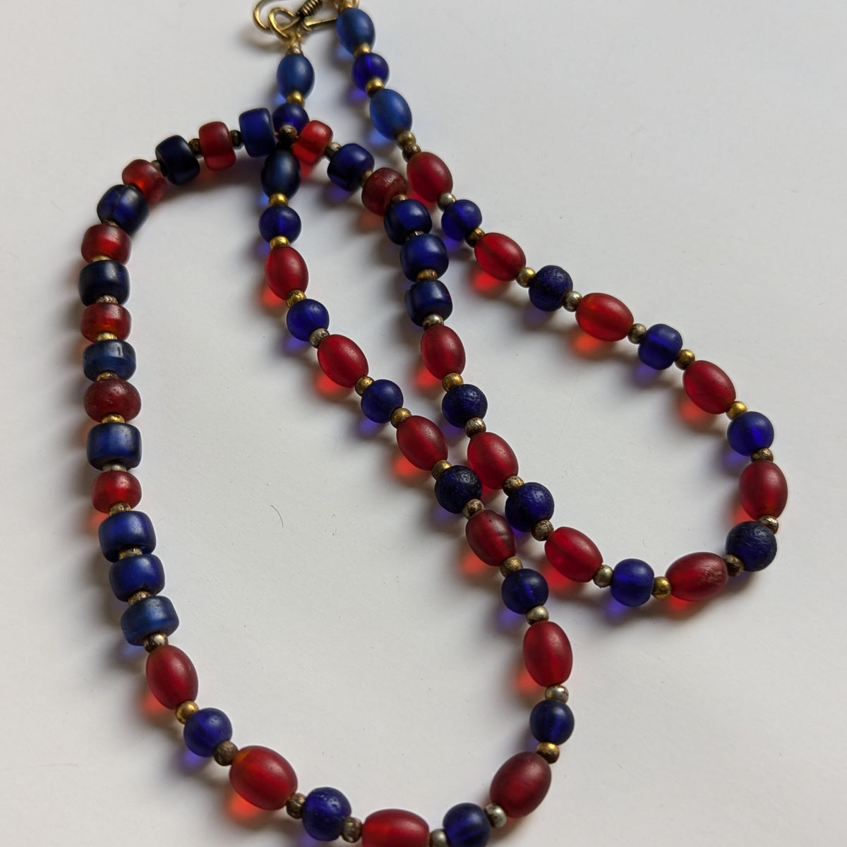 Vintage Blue & Red African Glass Beaded Necklace