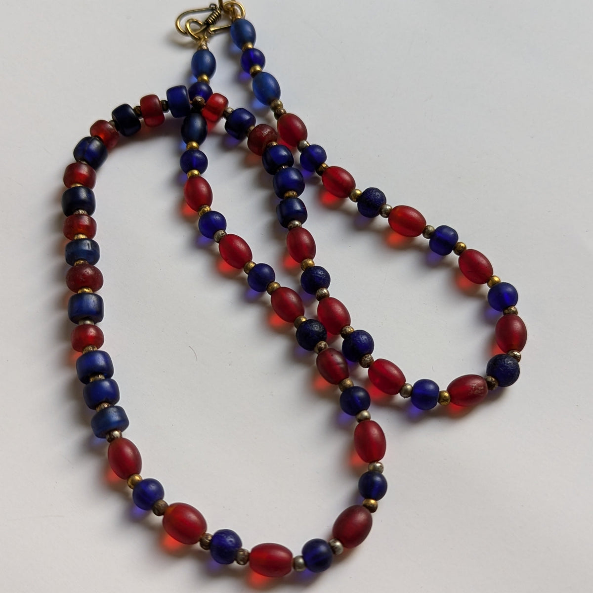 Vintage Blue & Red African Glass Beaded Necklace