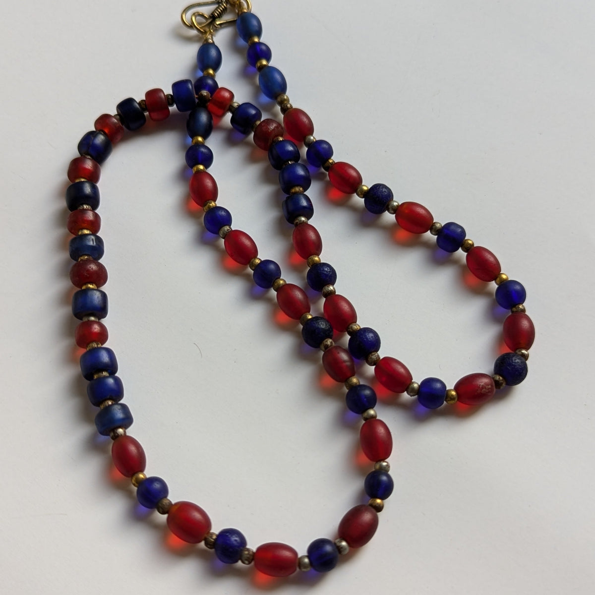Vintage Blue & Red African Glass Beaded Necklace