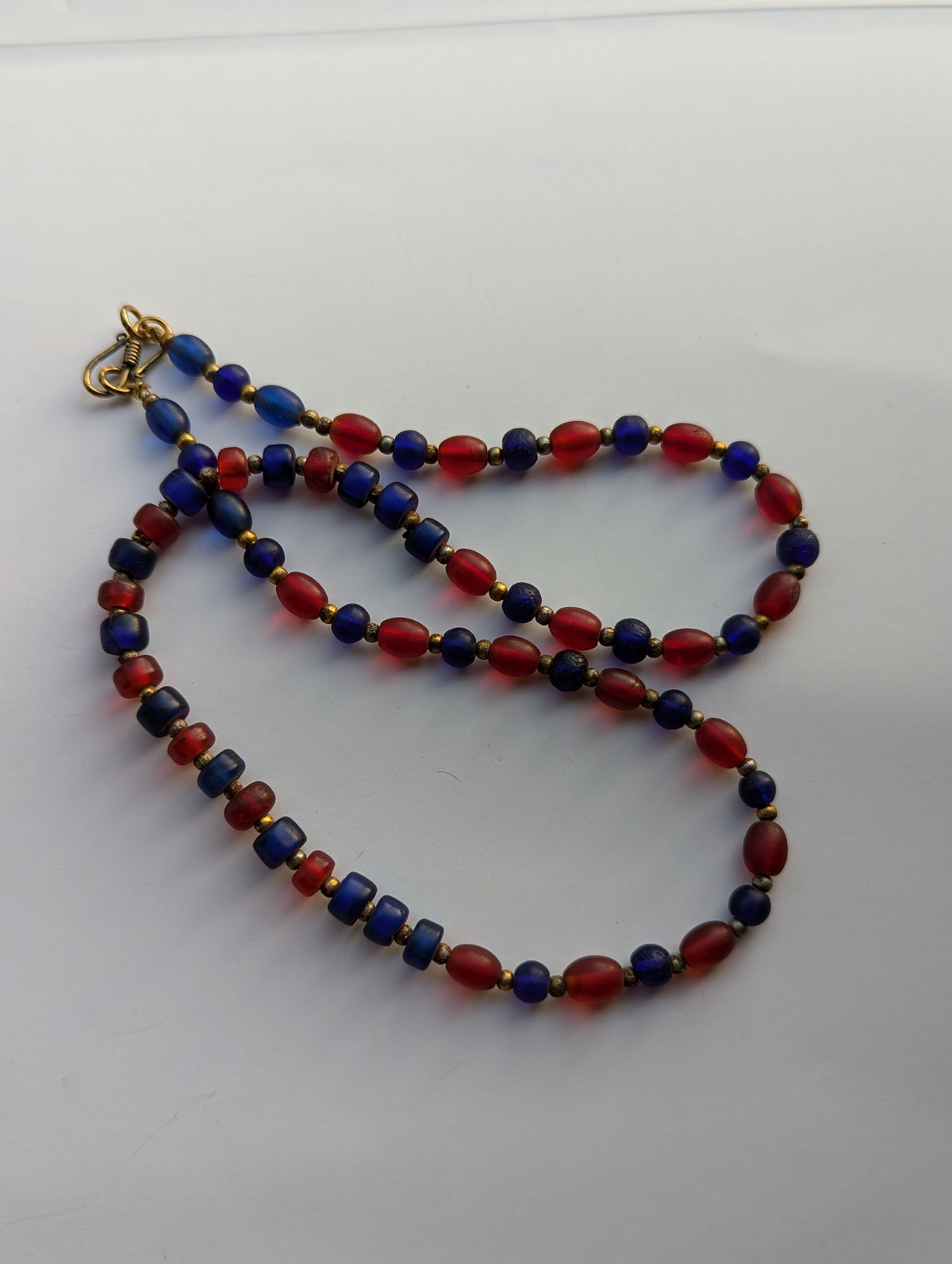 Vintage Blue & Red African Glass Beaded Necklace