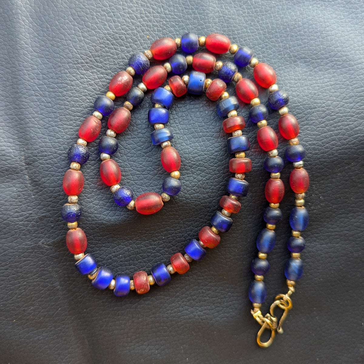 Vintage Blue & Red African Glass Beaded Necklace