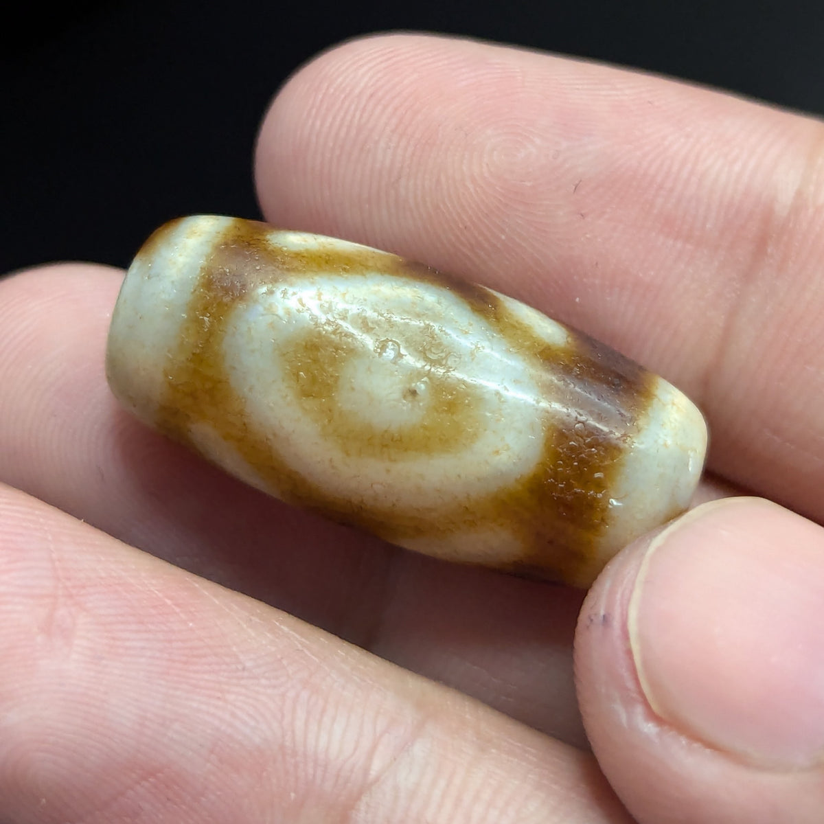 Amulette tibétaine vintage perle Dzi en agate des 2 yeux de l'Himalaya