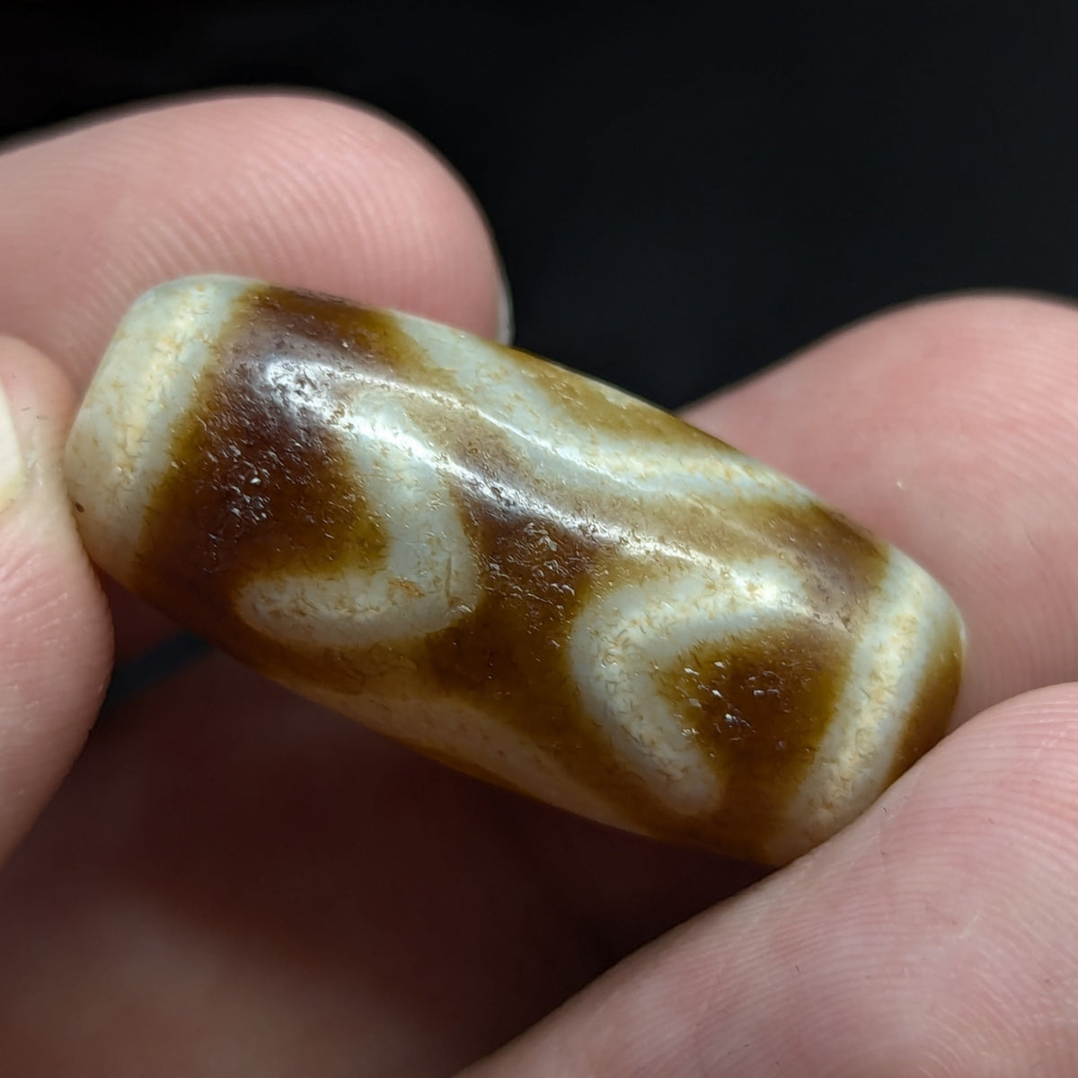 Amulette tibétaine vintage perle Dzi en agate des 2 yeux de l'Himalaya