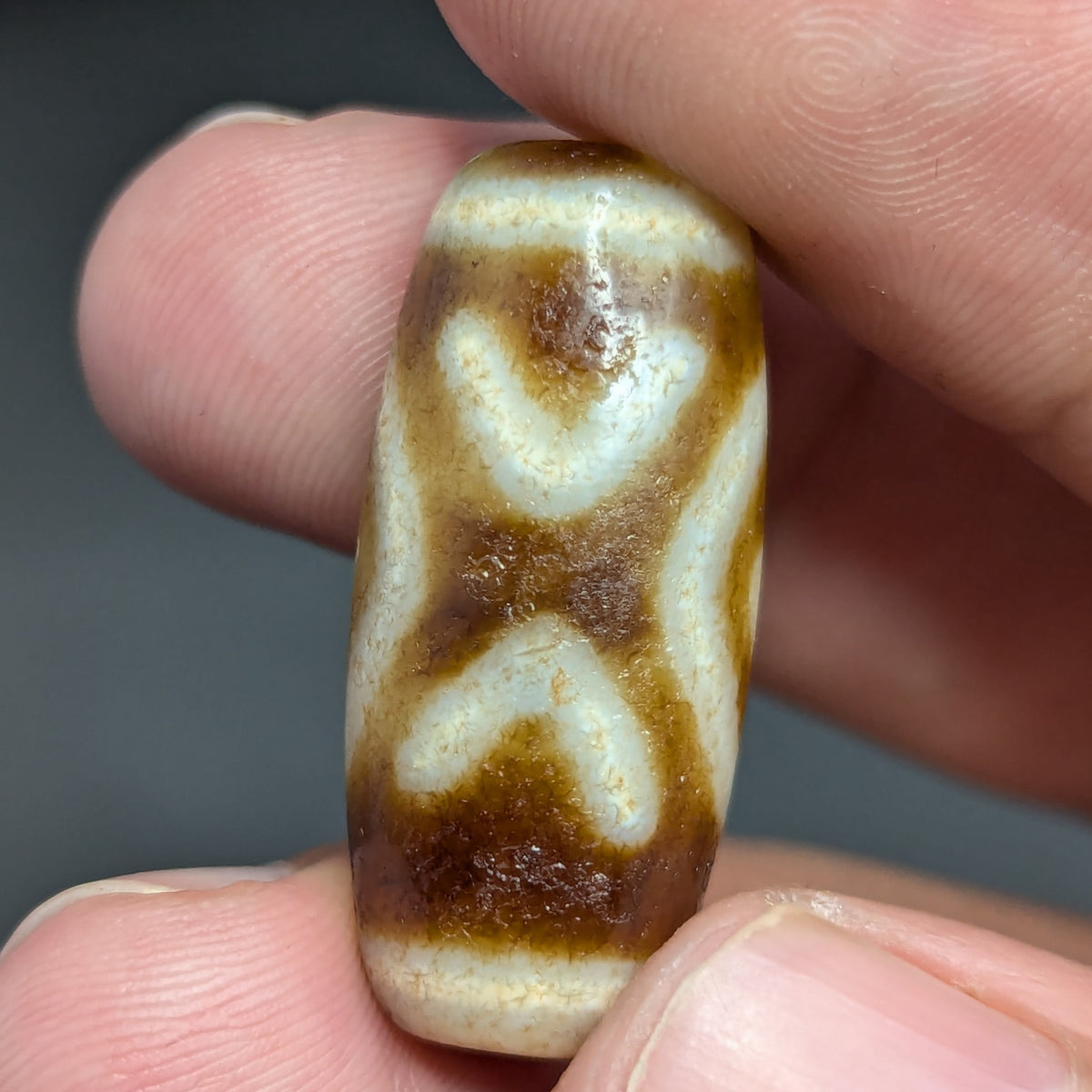 Amulette tibétaine vintage perle Dzi en agate des 2 yeux de l'Himalaya