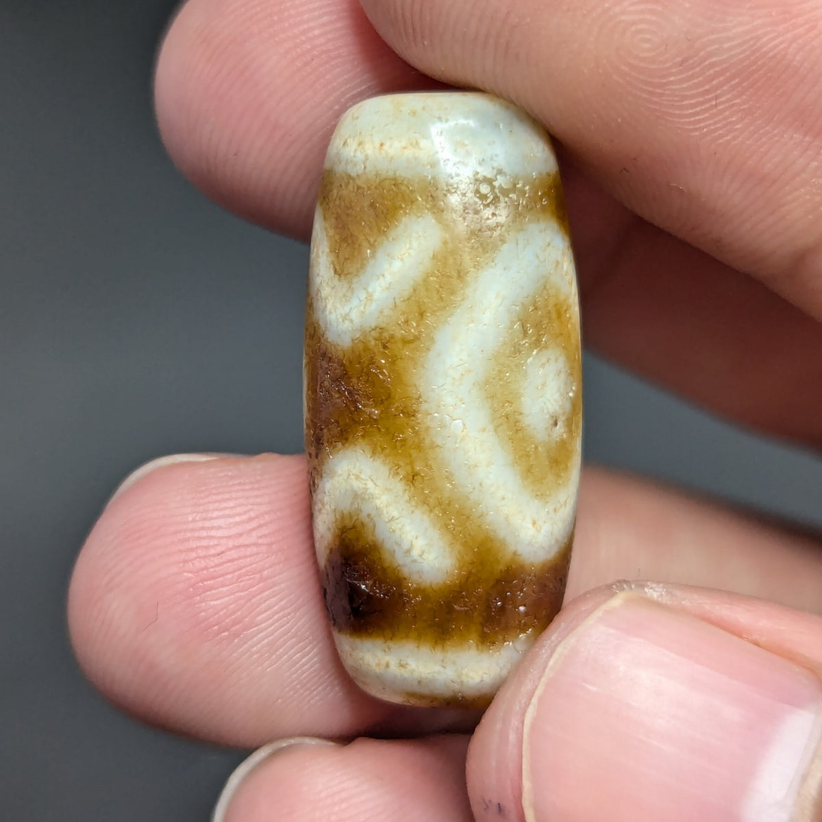 Amulette tibétaine vintage perle Dzi en agate des 2 yeux de l'Himalaya