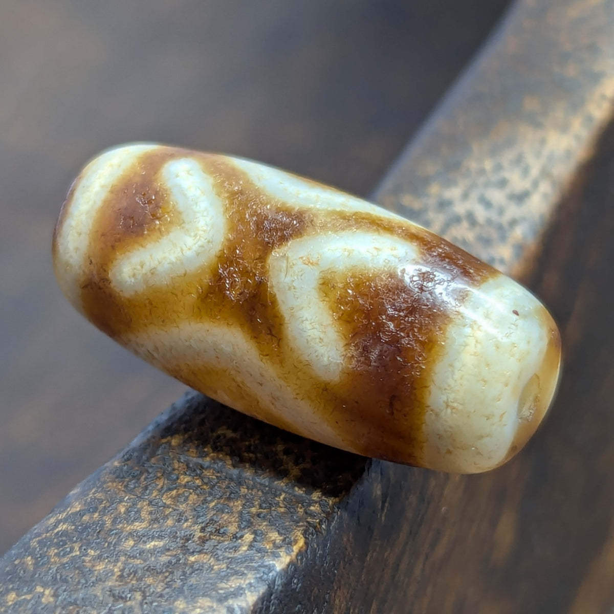 Amulette tibétaine vintage perle Dzi en agate des 2 yeux de l'Himalaya