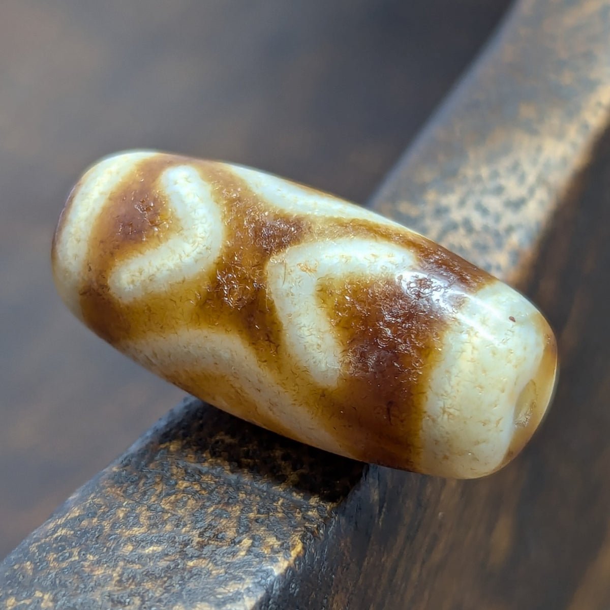 Amulette tibétaine vintage perle Dzi en agate des 2 yeux de l'Himalaya