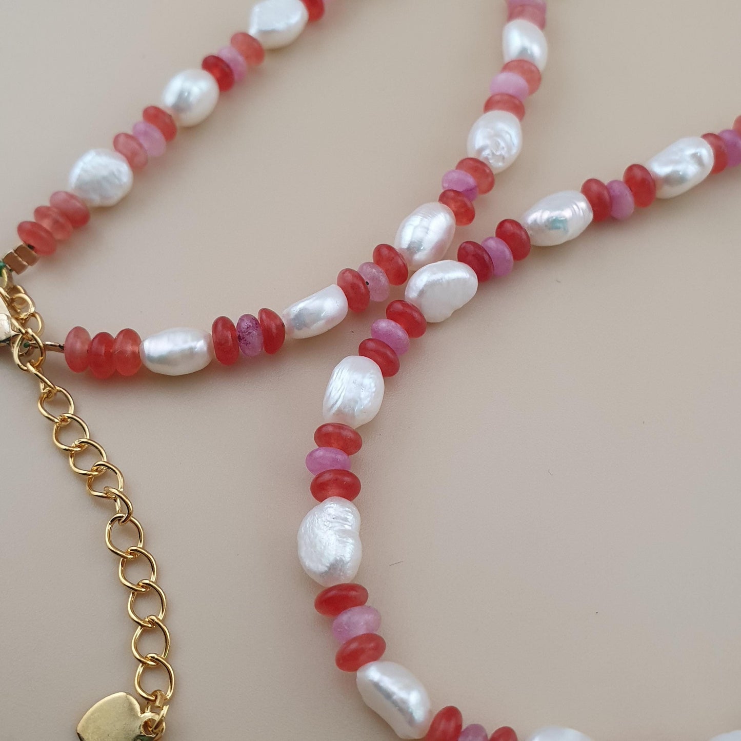Natural Pearl & Rose Quartz Necklace Elegant 22 Design