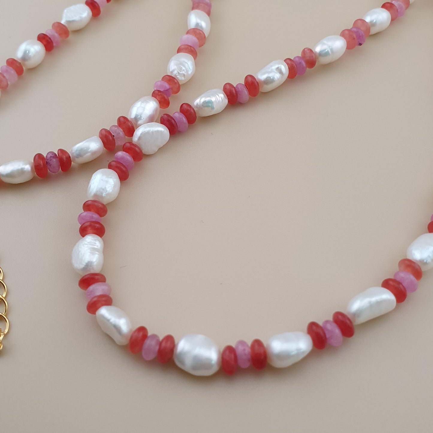 Natural Pearl & Rose Quartz Necklace Elegant 22 Design
