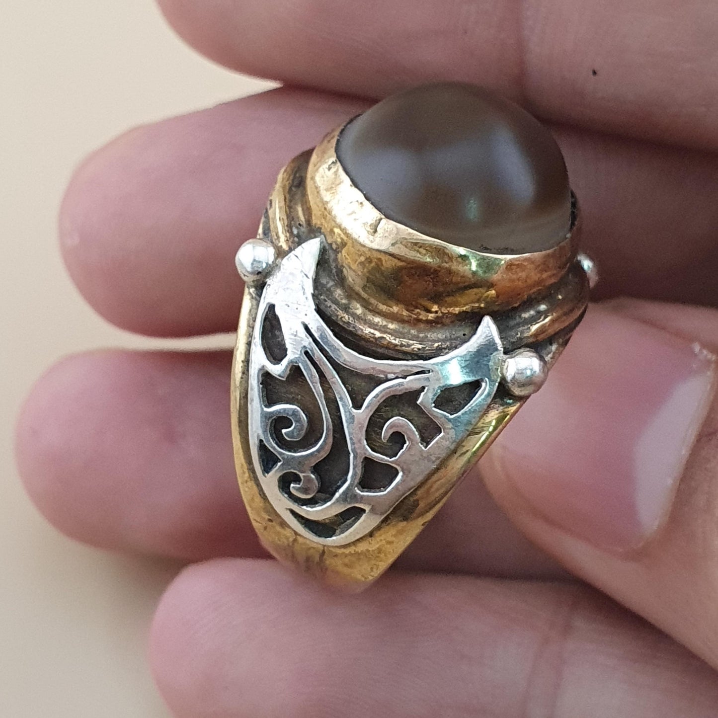 Natur Sulemani Augen-Achat Edelsteinring Antik Messing Silber Design# 169