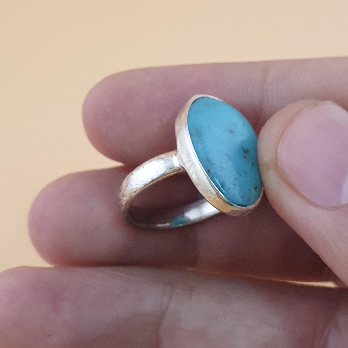 Bague en argent sterling turquoise d'Arizona - Pierre précieuse ovale style bohème, taille US 8.25