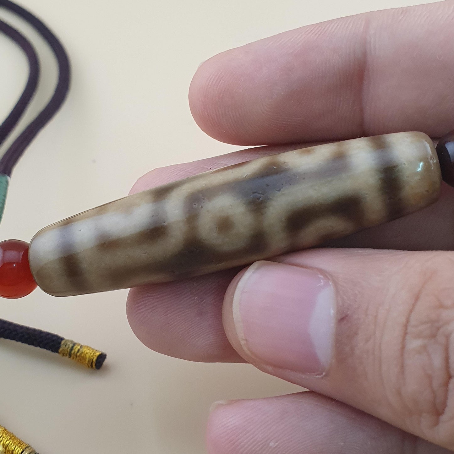 Vintage 9 Augen Himalaya Tibet Achat Dzi Perle Amulett Anhänger Halskette