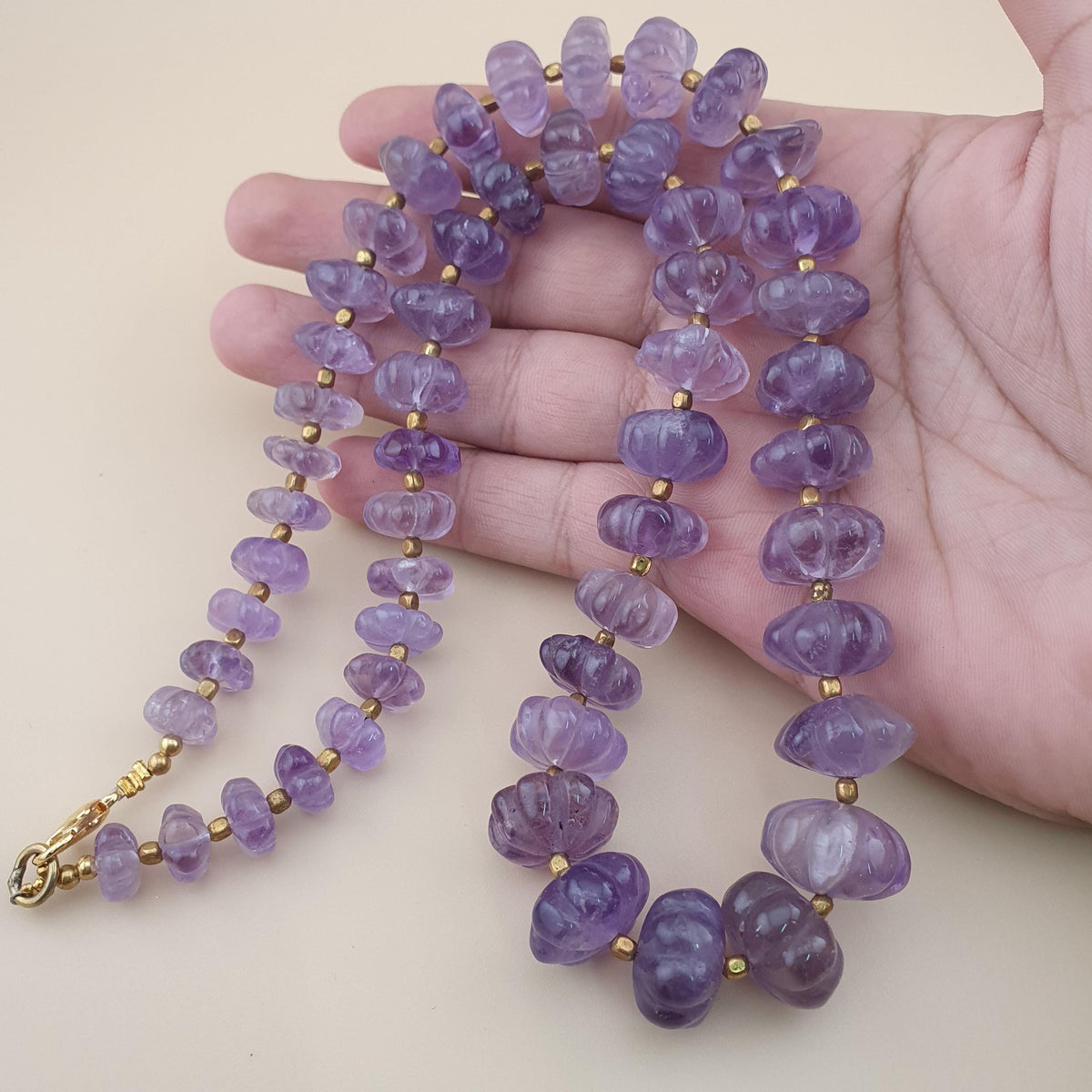 Vintage Melon Amethyst Bead Necklace - 22 Inch Gemstone Jewelry