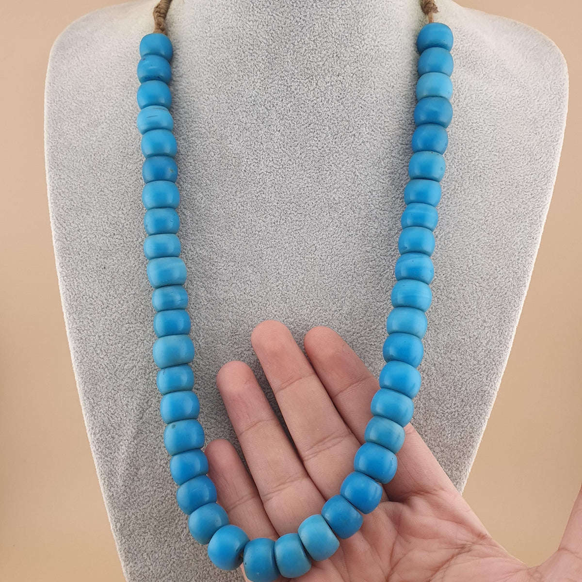 Antique Turqouise Blue African Style Glass Beads Strand 16 inches