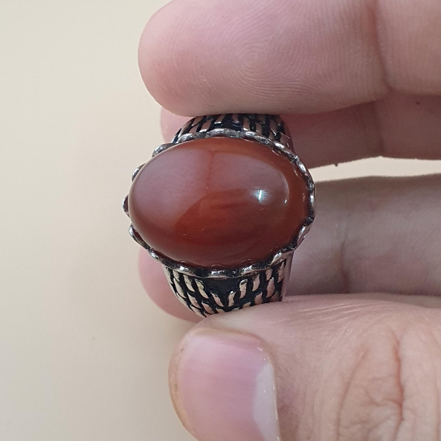 Echter roter Achatring aus 925er Sterlingsilber, elegant