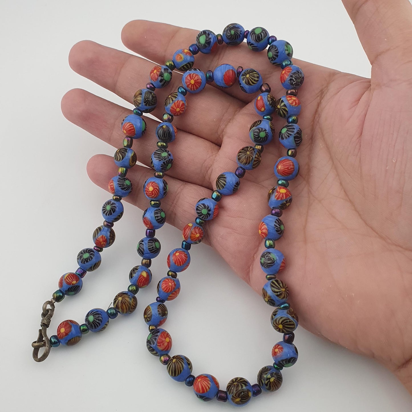 Antique Venetian Style Floral Glass Beads Necklace